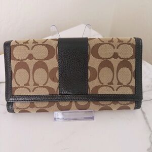 Coach Tan Brown Signature C Trifold Long Wallet with Monogram F51767